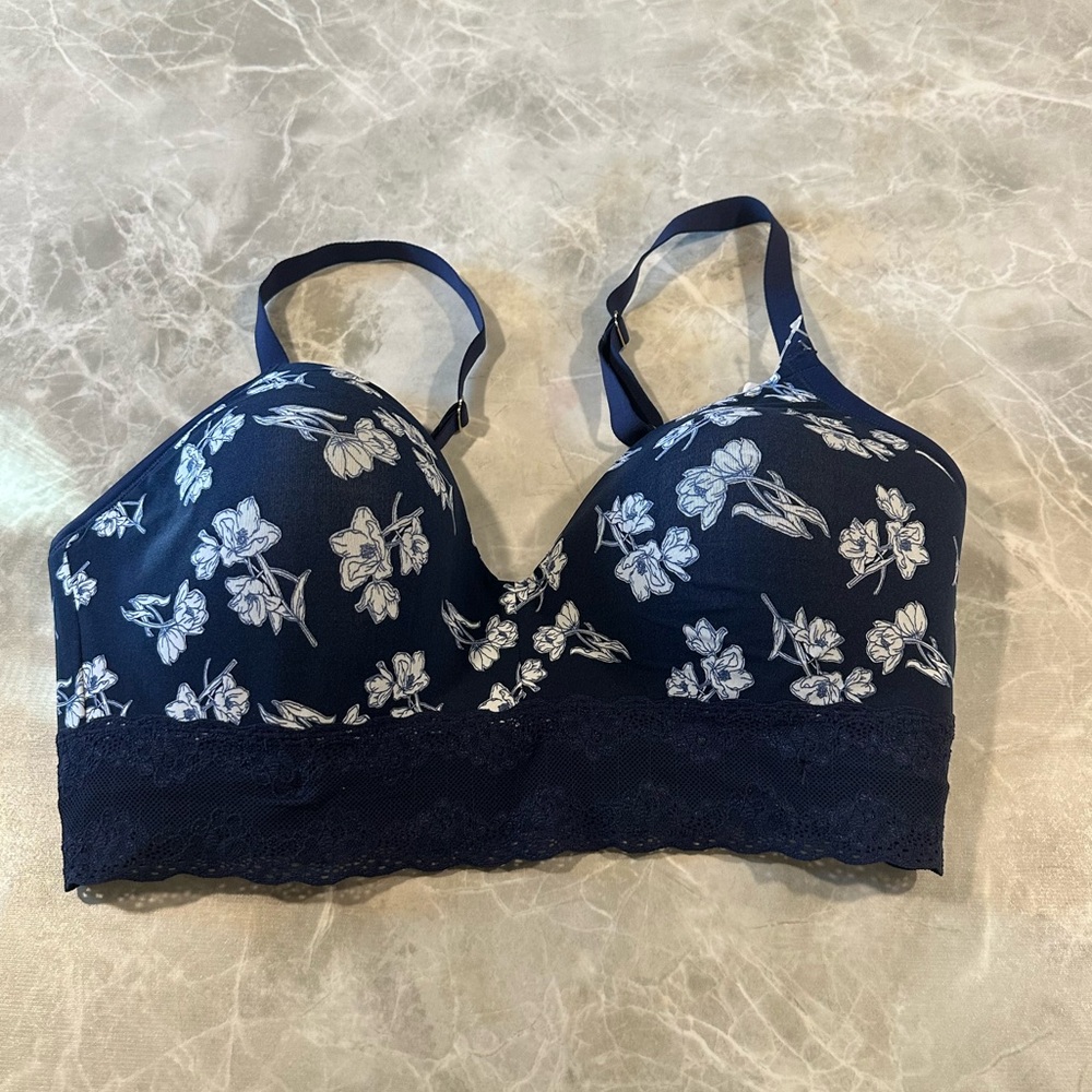 Natori blue Bliss Perfection Contour Soft Cup Bra in Kana Print 36DD